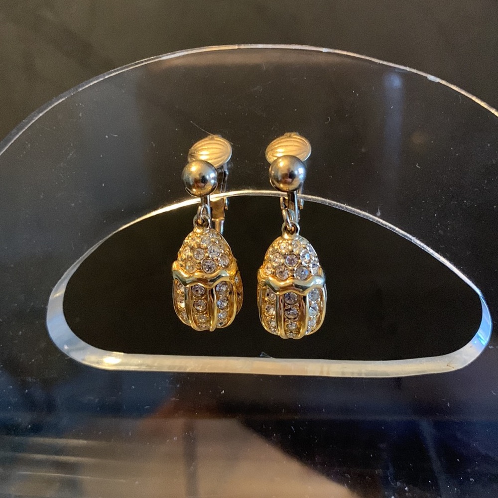 Vintage Swarovski signed pearl gold studs diamond crystals